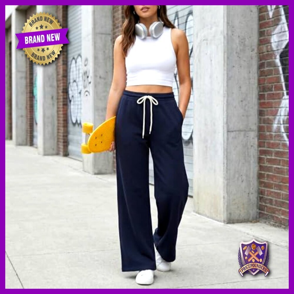 Wide-Leg Sweatpants High-Waist Side Slits Comfortable Active Pants - Picture 3 of 7